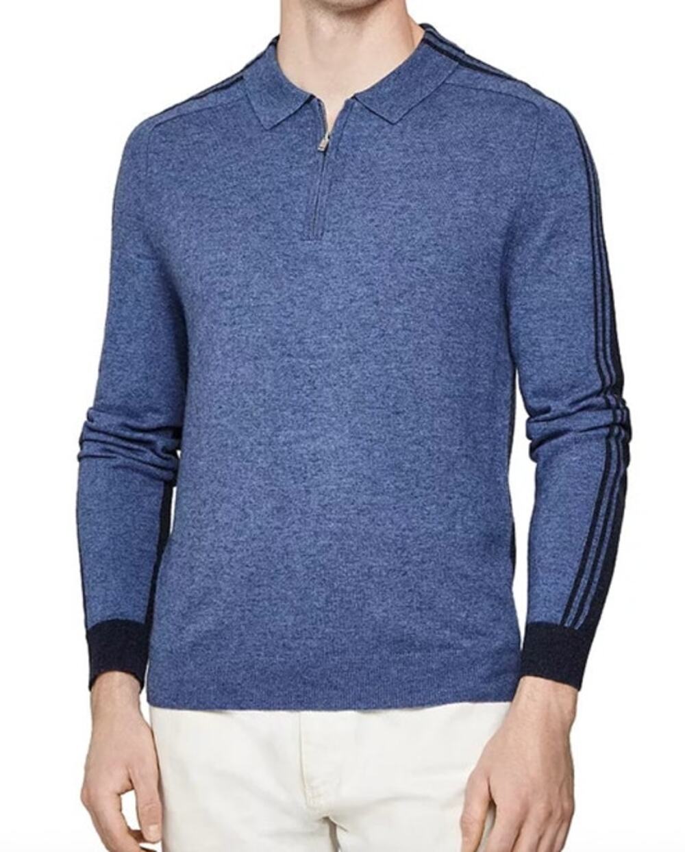 REISS Silverthorn Intarsia Half-Zip Regular Fit Polo Shirt Size S NEW Blue $180
